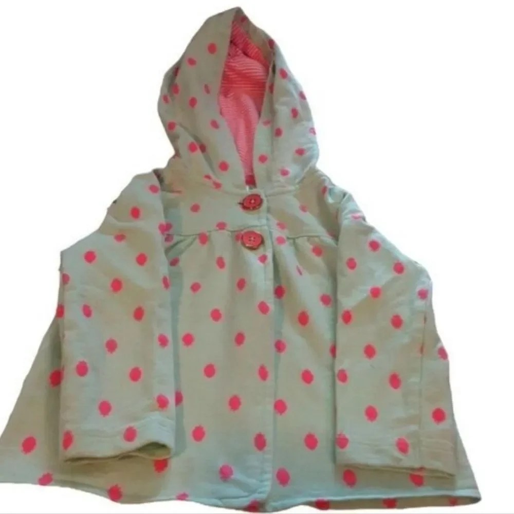 Carter's Jacket Buttoned With Hood Embroidered Strawberries Mint And Pink 24 Mos